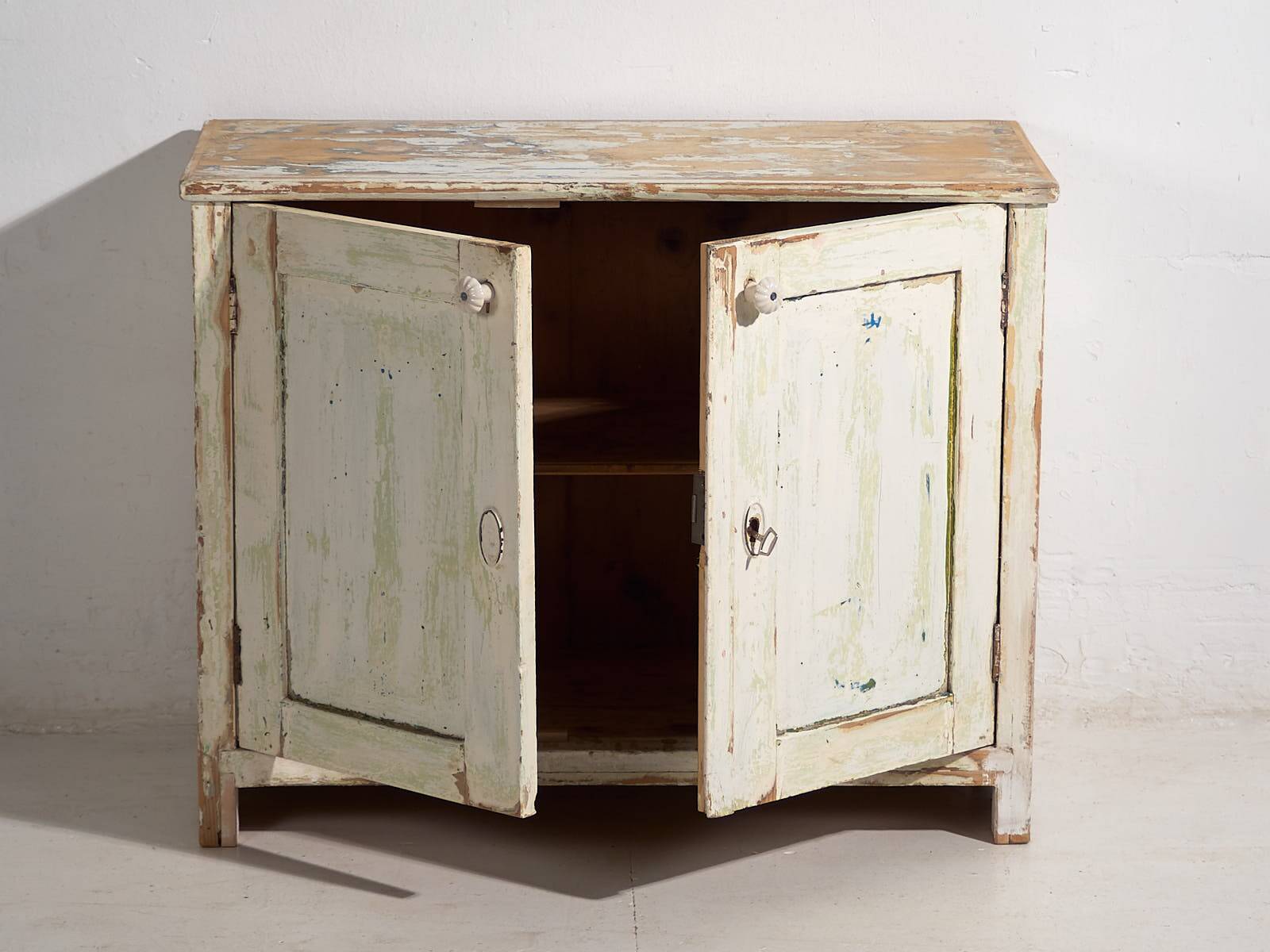 Antique low cabinet with white patina (c.1920) #42