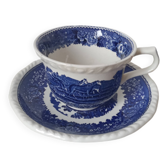 Adams English Ironstone “English Scenic” Large Blue Porcelain Coffee Cup and Saucer