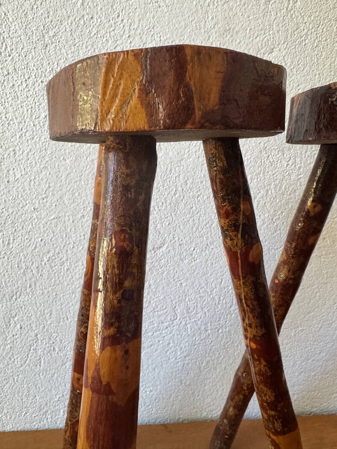 Brutalist wooden stools from the 60s