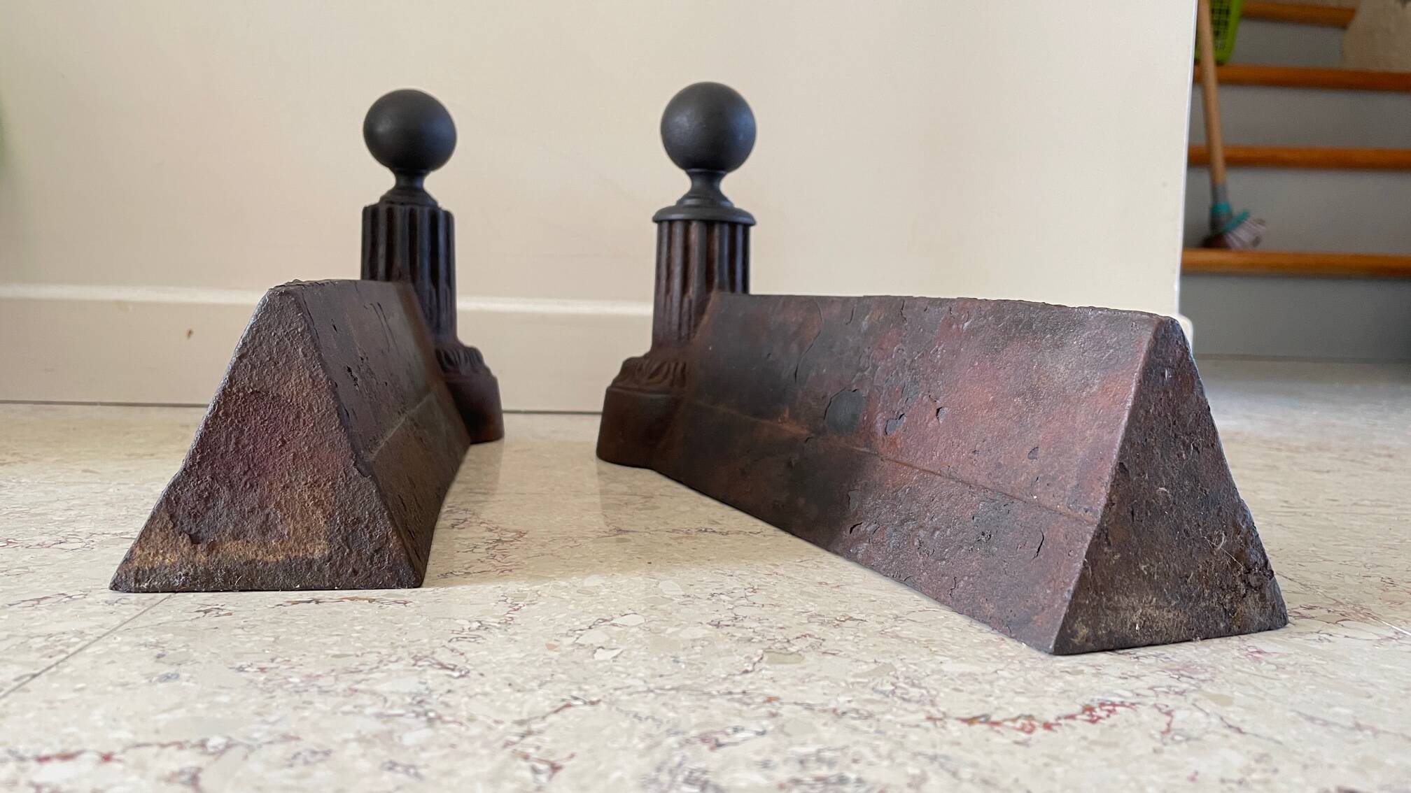 Pair of old vintage steel andirons