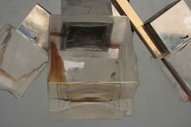 Chandelier 1970 design glass and stainless steel