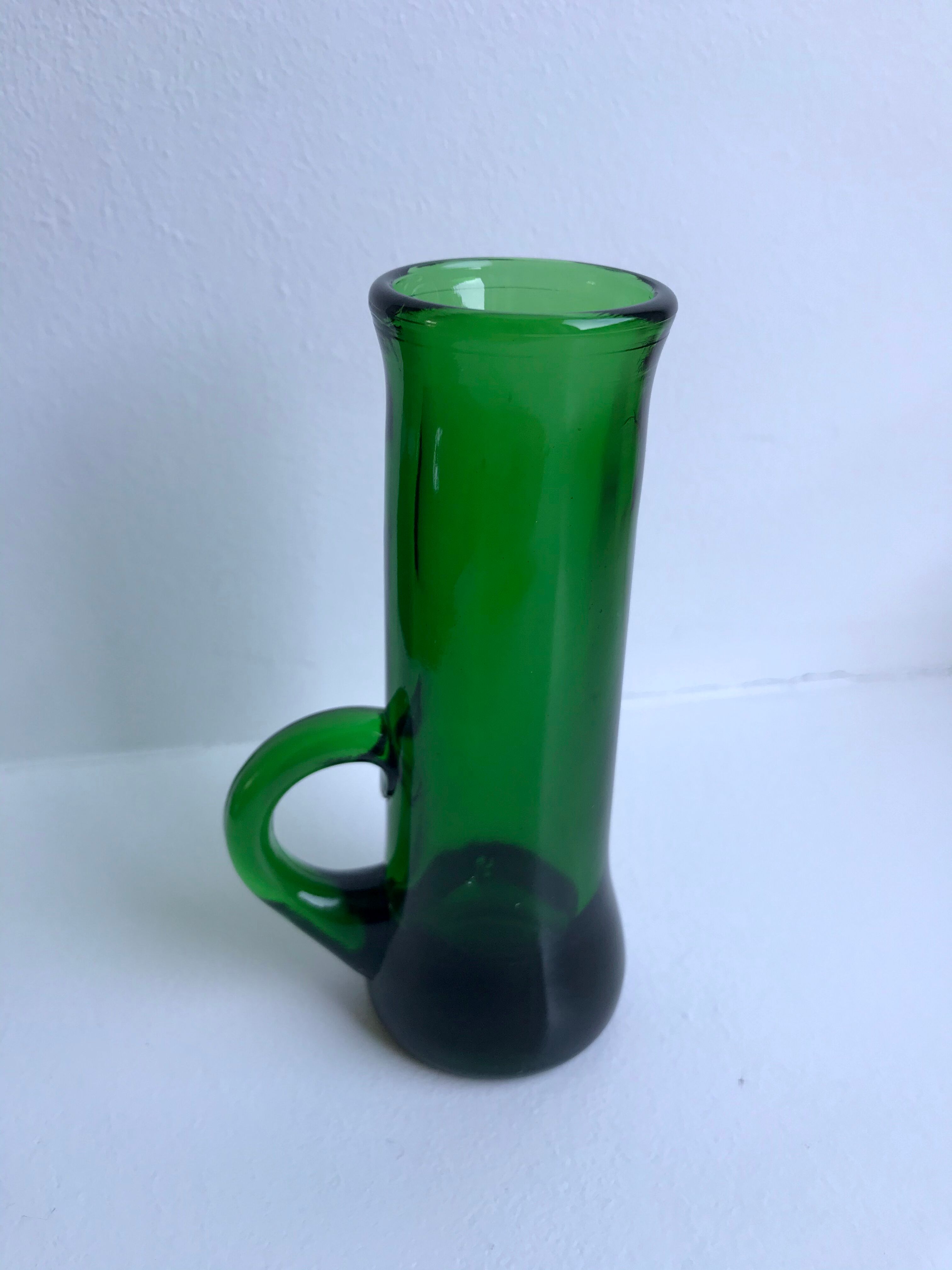 Green glass candle holder 70s
