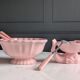 Vintage powder pink earthenware duo. Salins les Bains. 1950s.