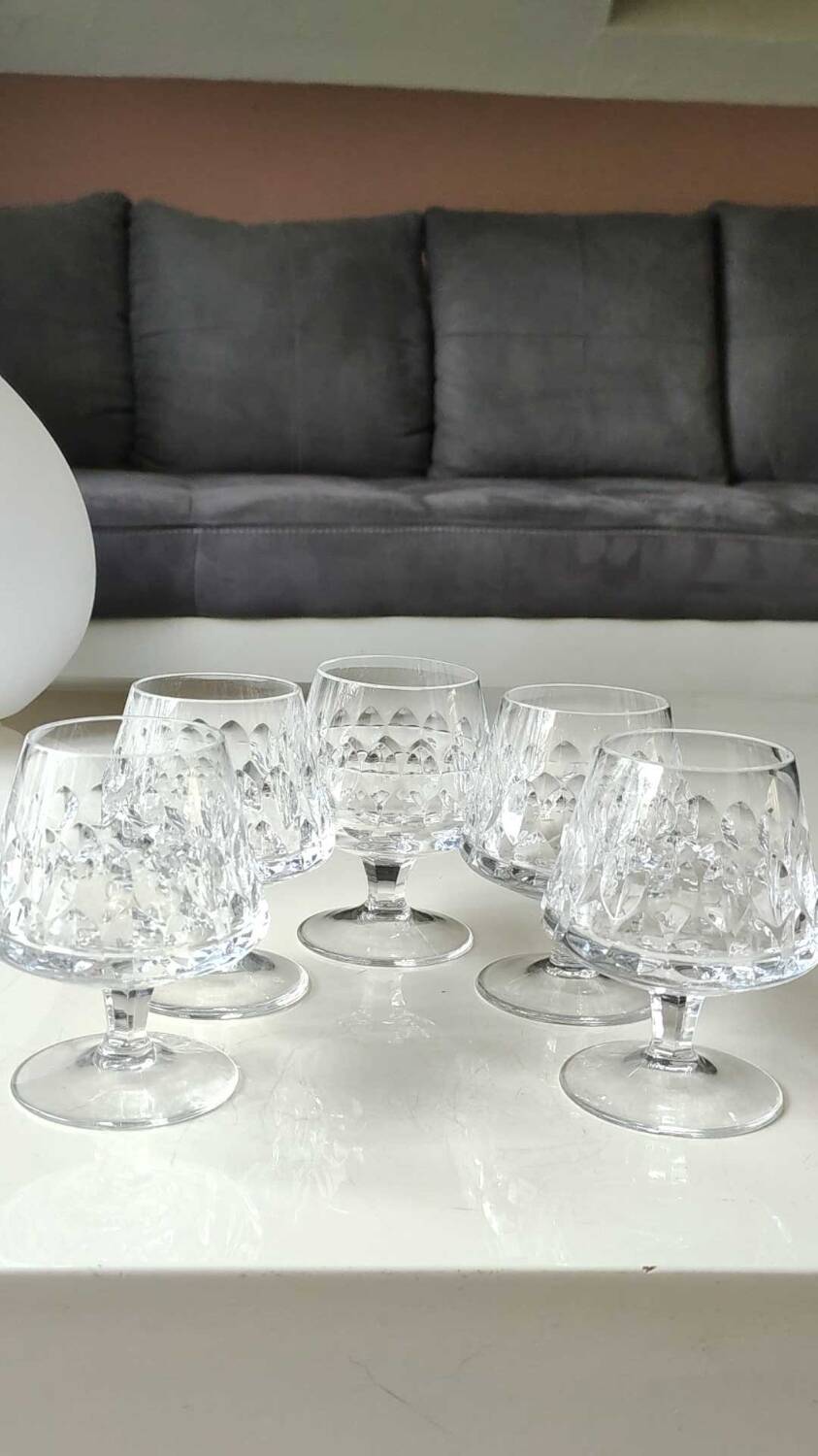 Lot 5 x Peill & Putzler Cognac Glasses. Mod. Granada. lead crystal