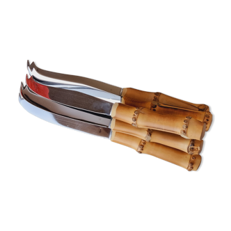 Lot de 6 couteaux à fromages manches bambou
