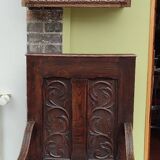 Neo-Gothic style cathedra armchair in carved oak