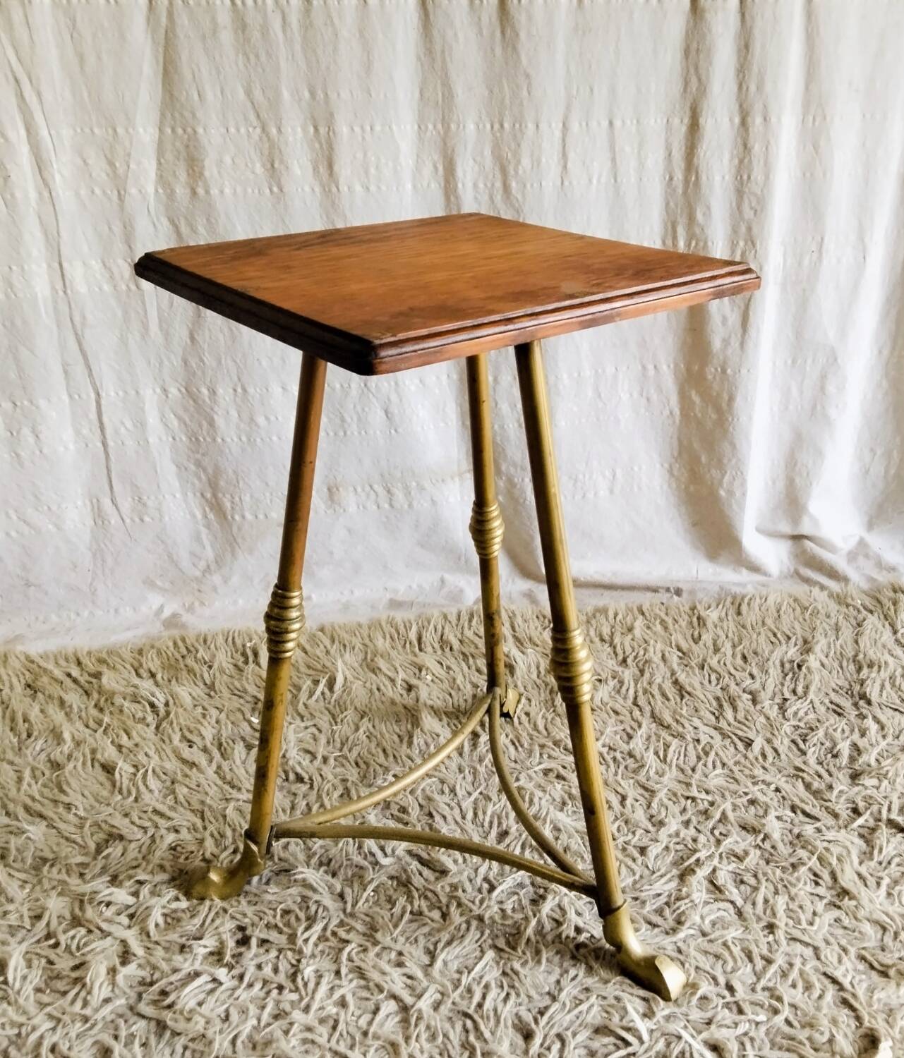 English side table in brass and solid wood - late 19th century