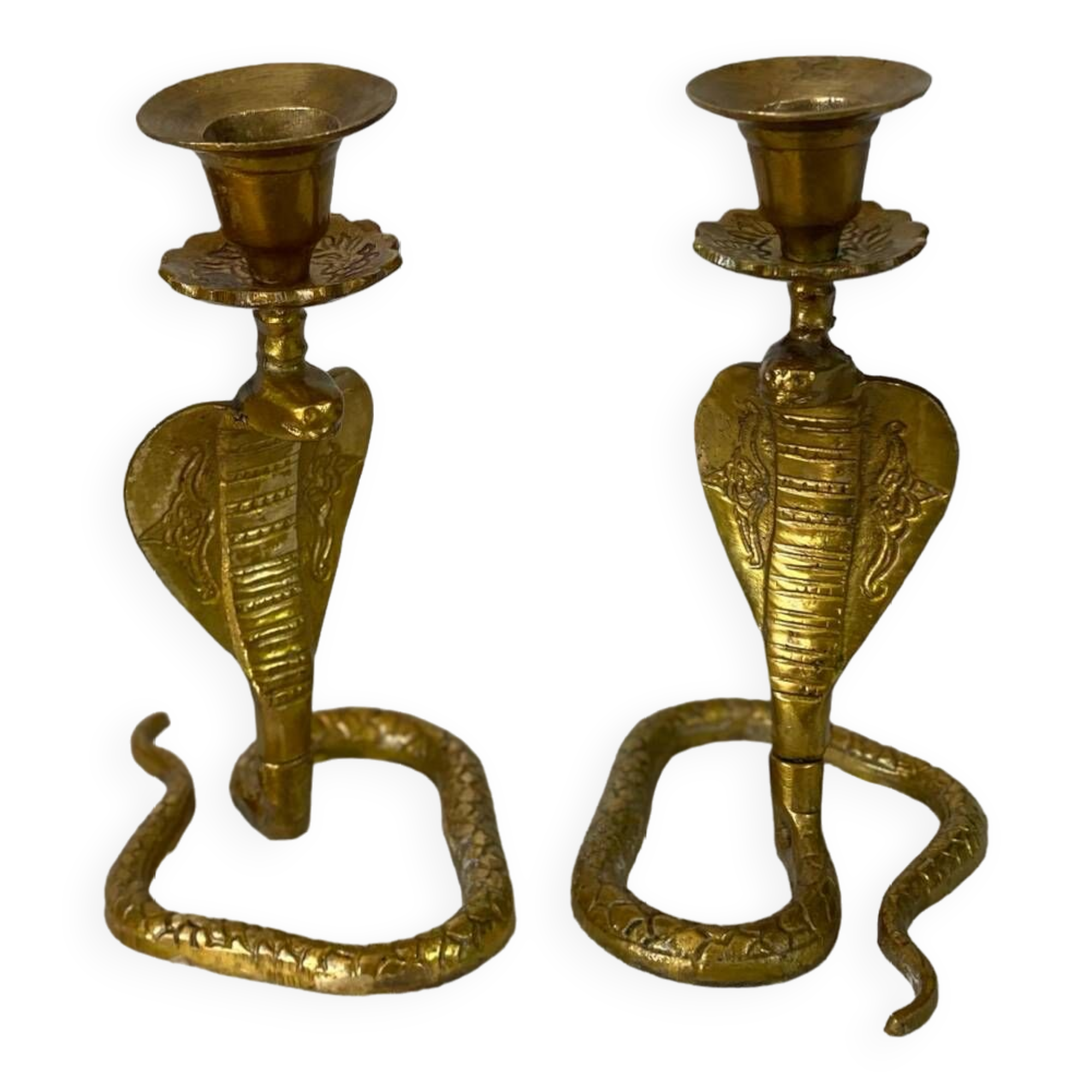 Vintage brass cobra snake candle holders