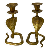 Bougeoirs serpents cobras en laiton vintage