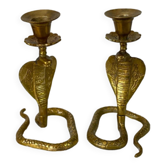 Vintage brass cobra snake candle holders