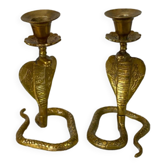 Bougeoirs serpents cobras en laiton vintage