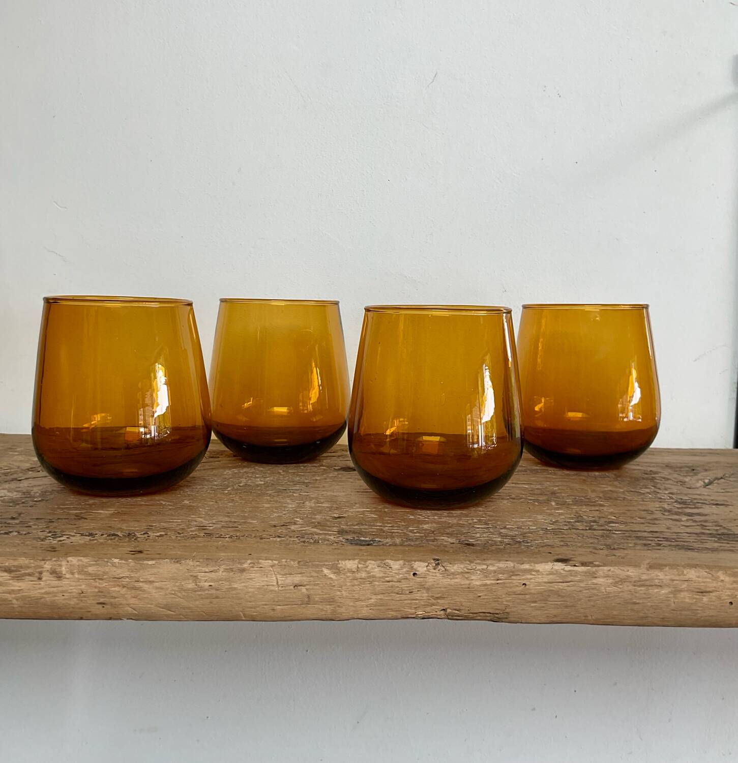 4 vintage amber bubble glasses