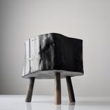 Wabi-Sabi black ebonised wood stool with butterfly joints