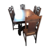 Able de salle à manger bretonne avec 2 rallonges et 6 chaises avec personnages bretons