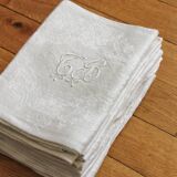 8 antique napkins in monogrammed and damask white linen