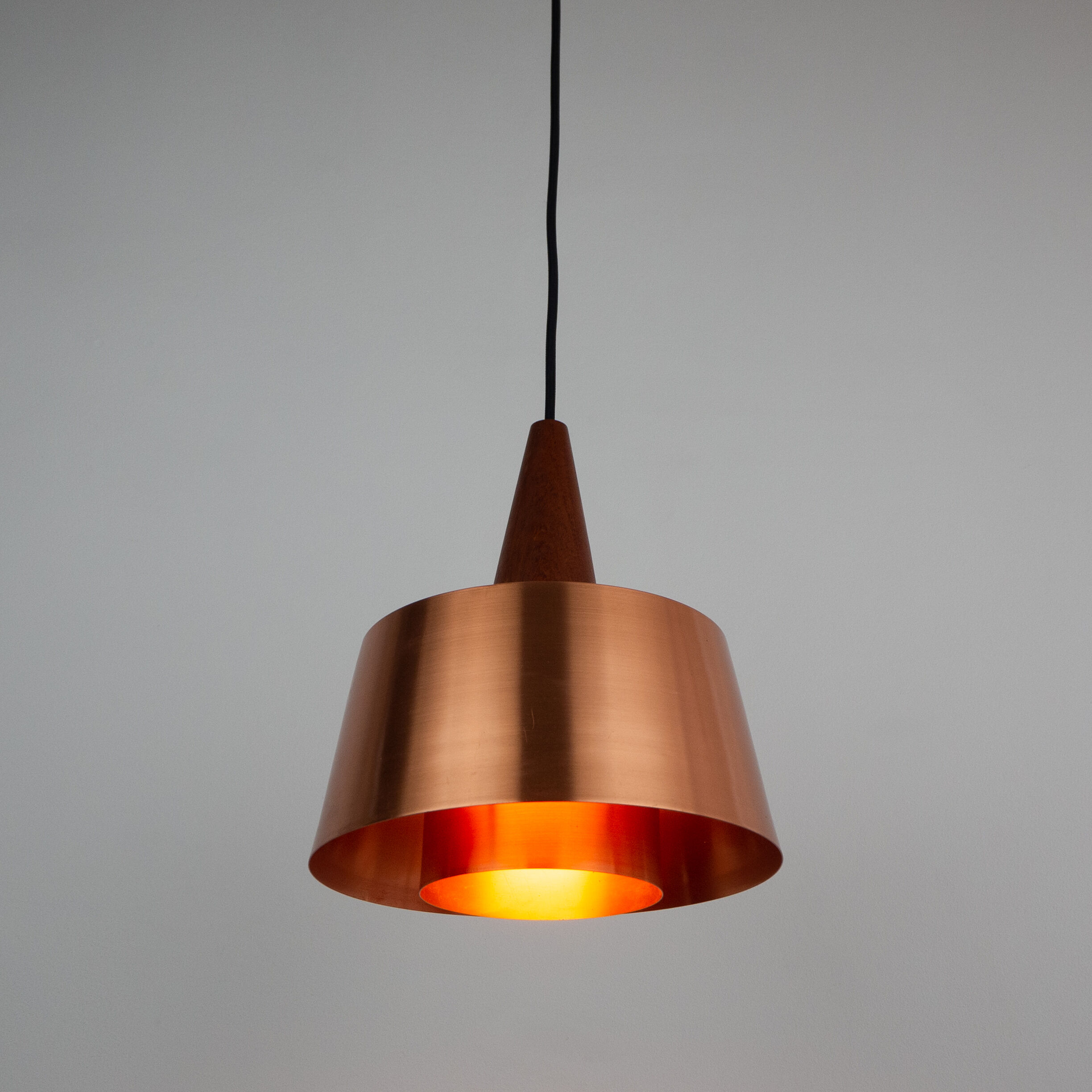 Danish vintage copper and teak lamp, 1960s