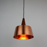 Danish vintage copper and teak lamp, 1960s