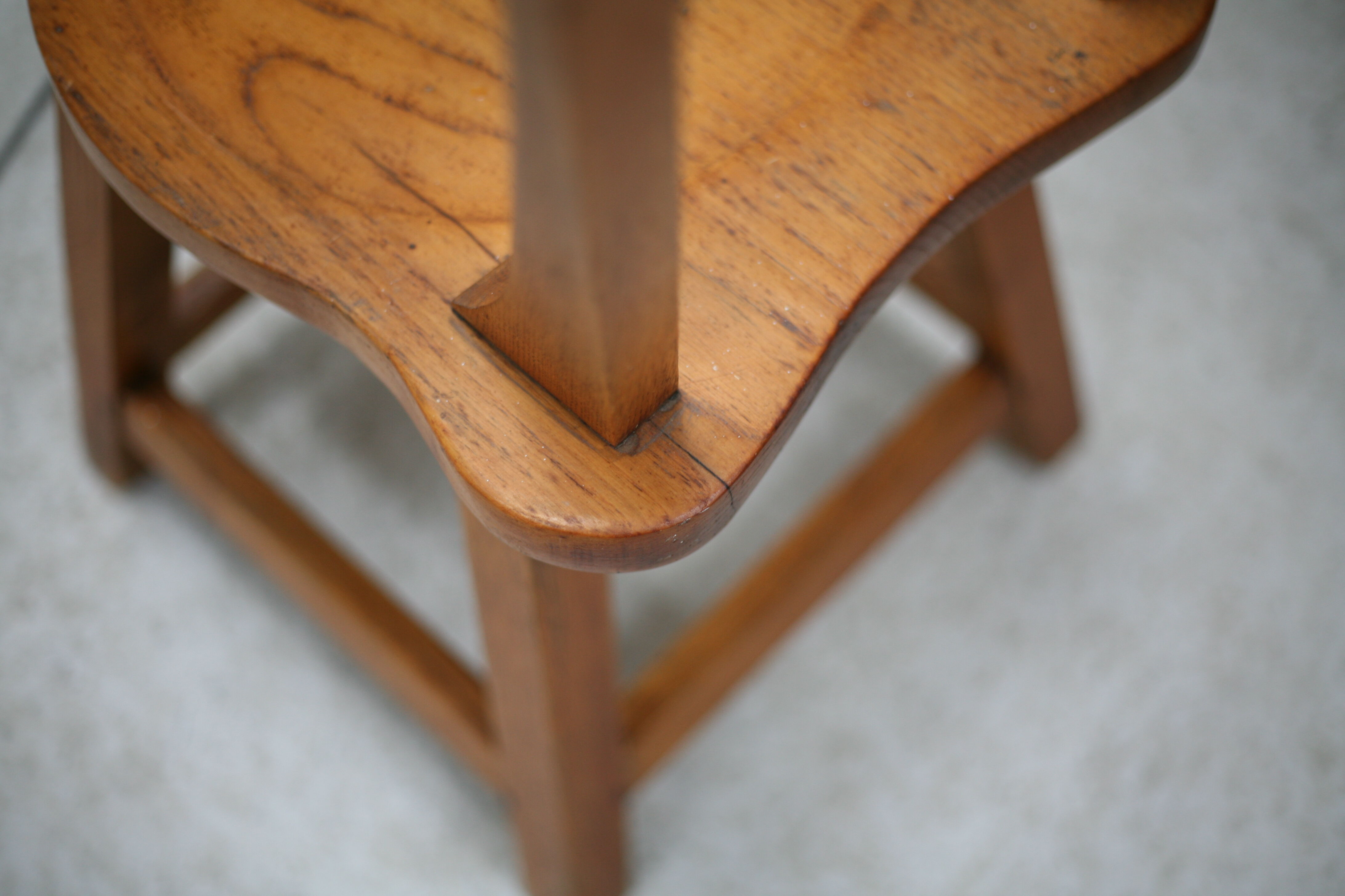 Pair of brutalist wooden back stools. France, circa 1960