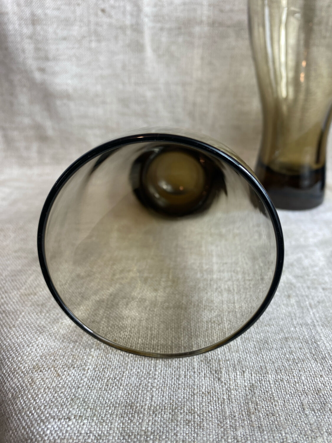 Six smoky glass soda glasses, Luminarc, 1970s.