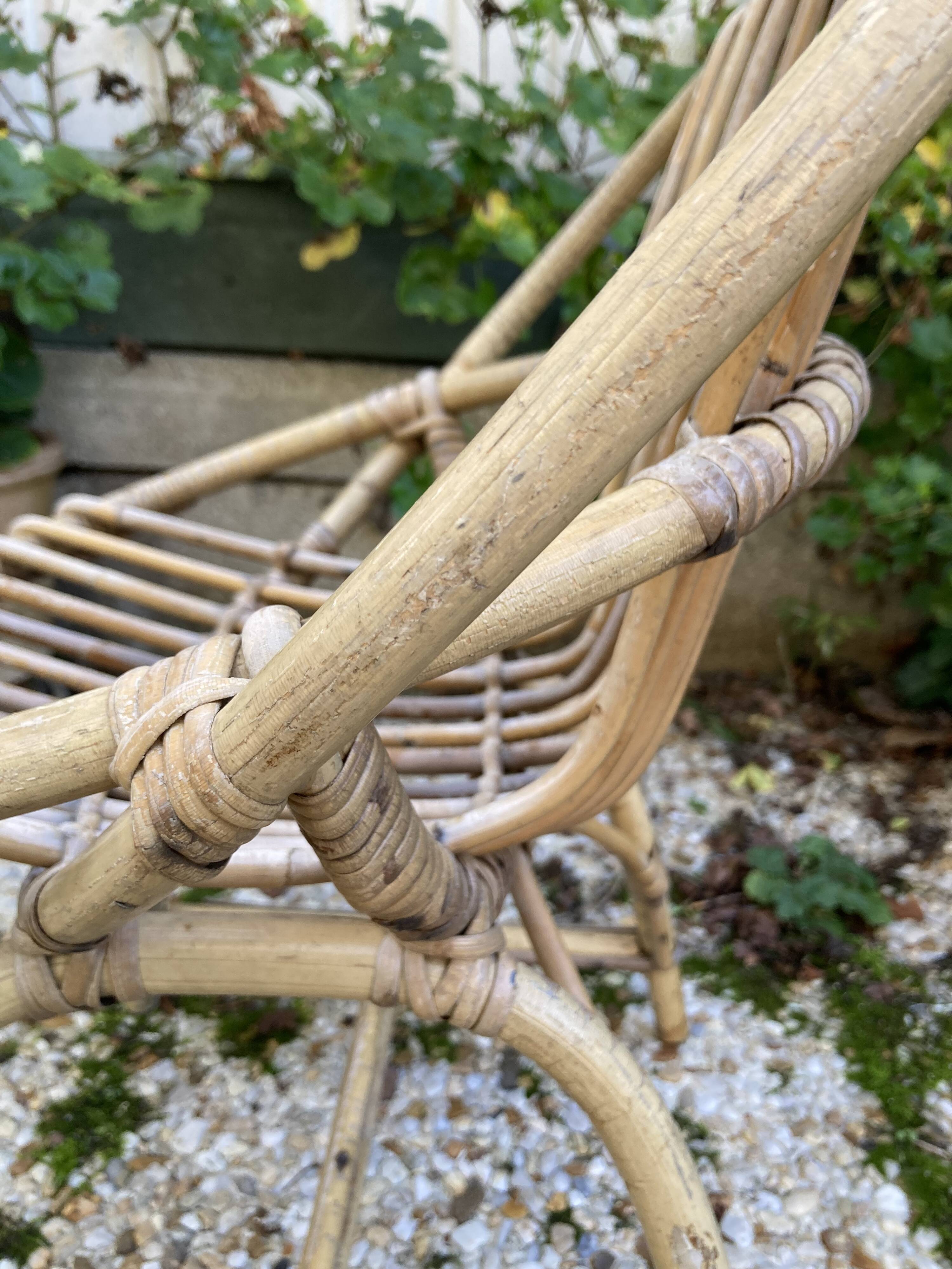 Set of 3 vintage rattan armchairs