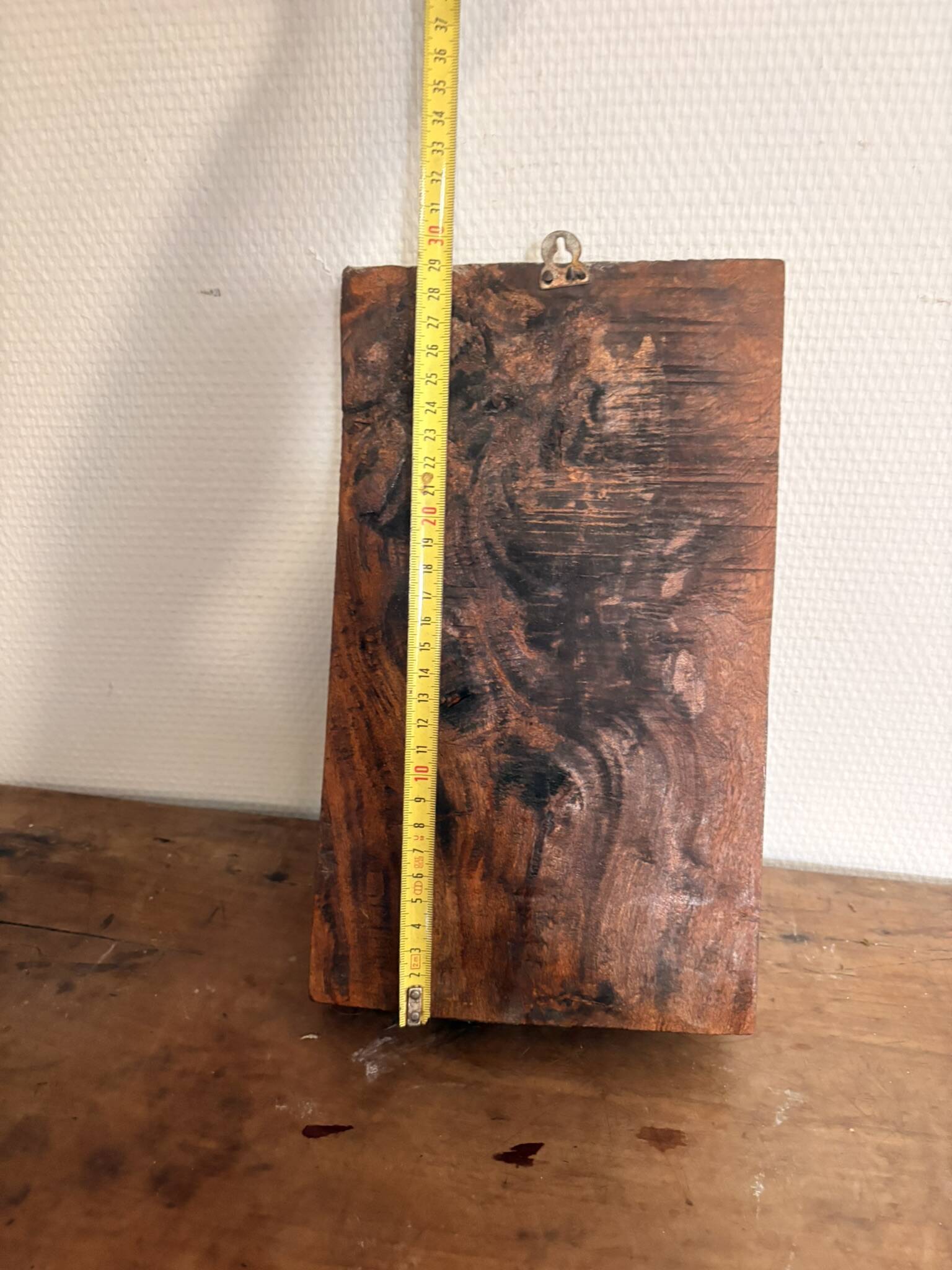 Tableau, panneau en bois sculpté vintage figurant une divinité, Inde