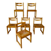 6 chaises maison Regain - Orme et paille - 1980 - Vintage - Brutaliste