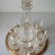 Old glass carafe liquor service with gilding vintage ice mirror tray