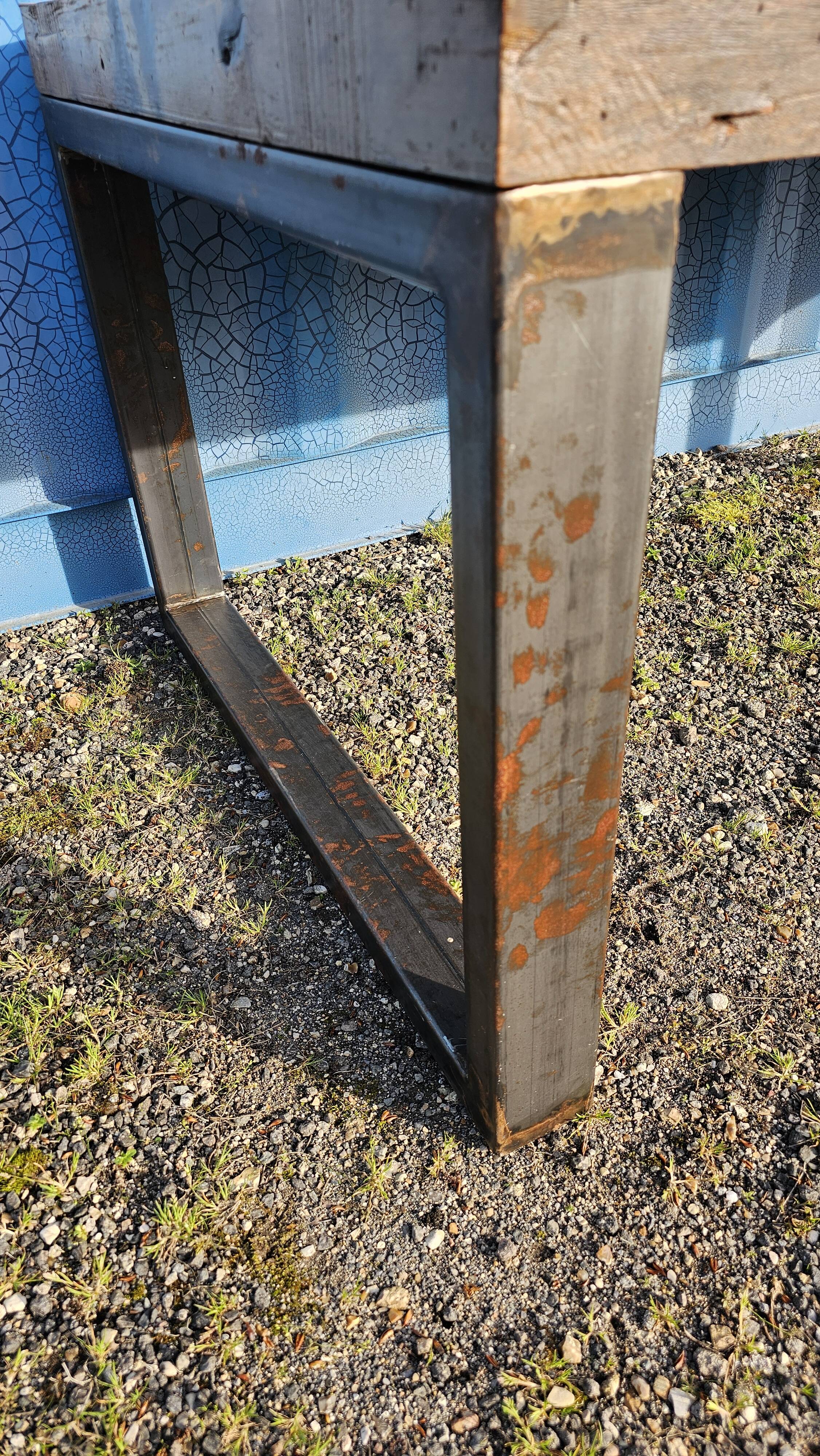 Industrial table 200 x 100 cm with wooden top + metal base