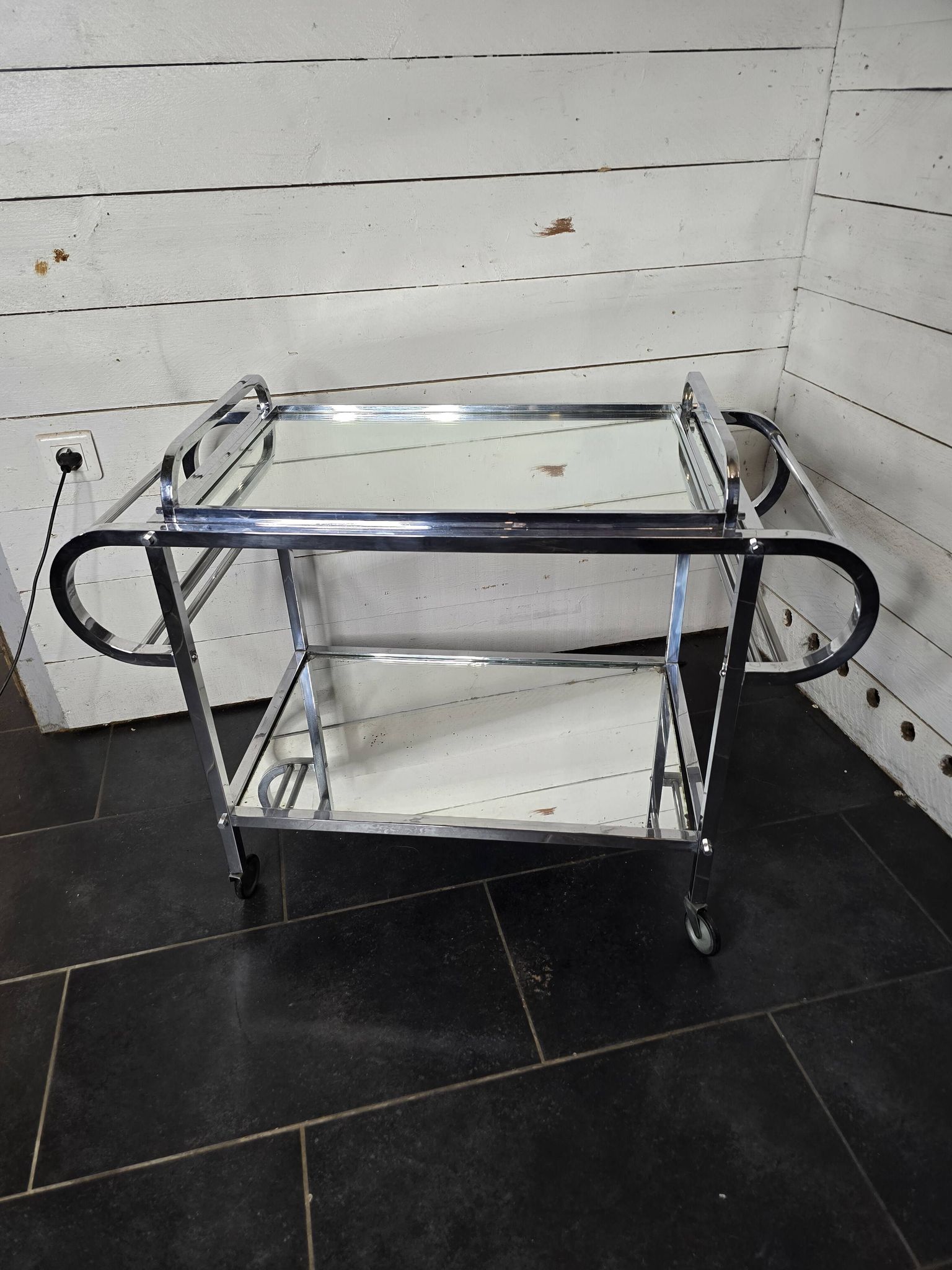 Art Deco trolley on wheels in chromed metal, 1930s