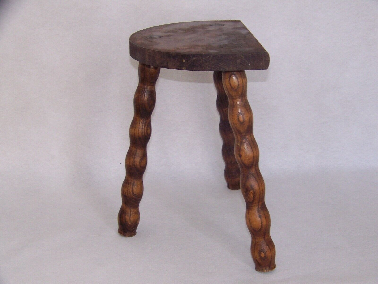 French vintage traditional handmade half moon milking stool with bobbin leg