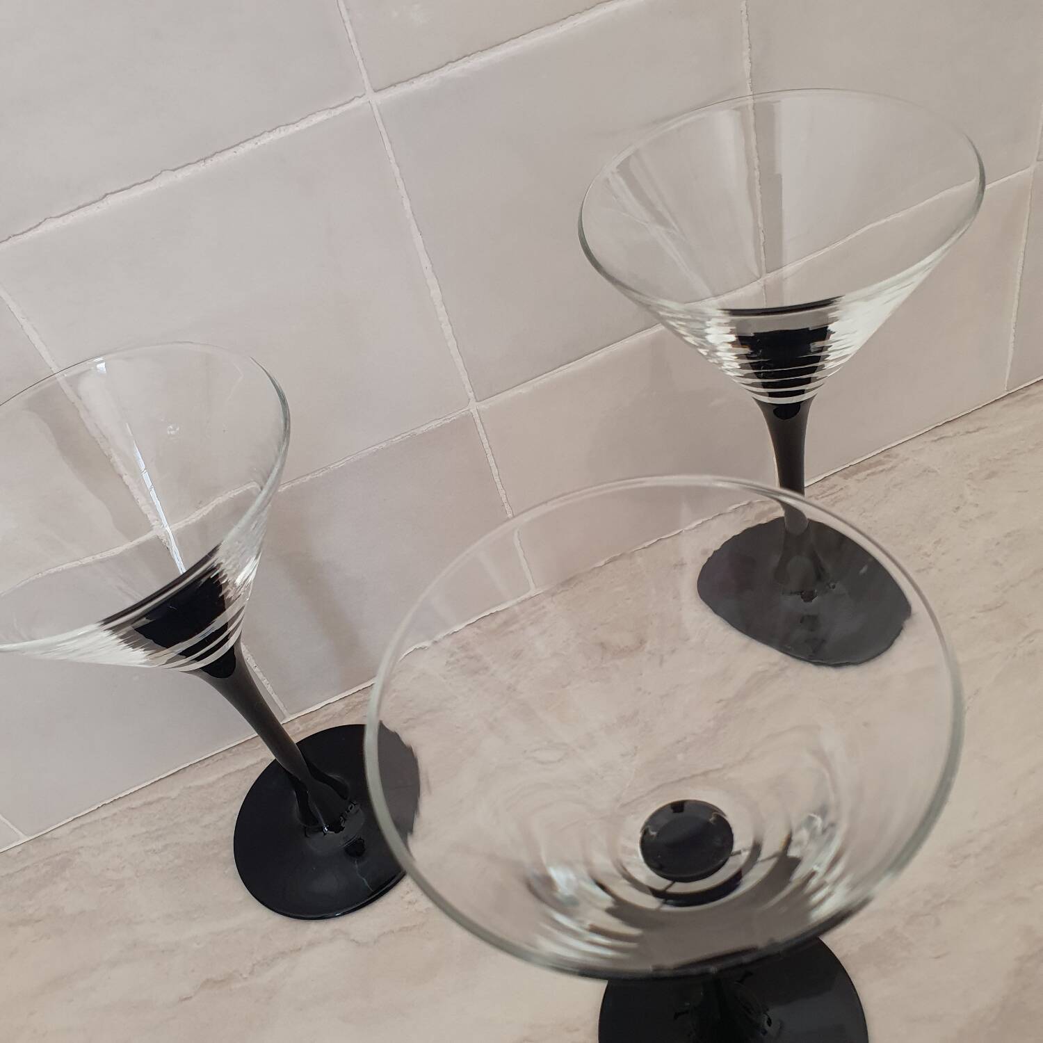 6 cocktail glasses / black stem martini glasses