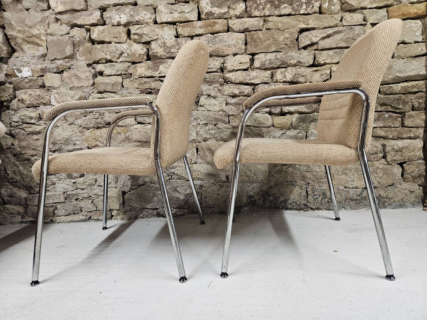 Pair of vintage 1970s Sedus bouclette wool armchairs