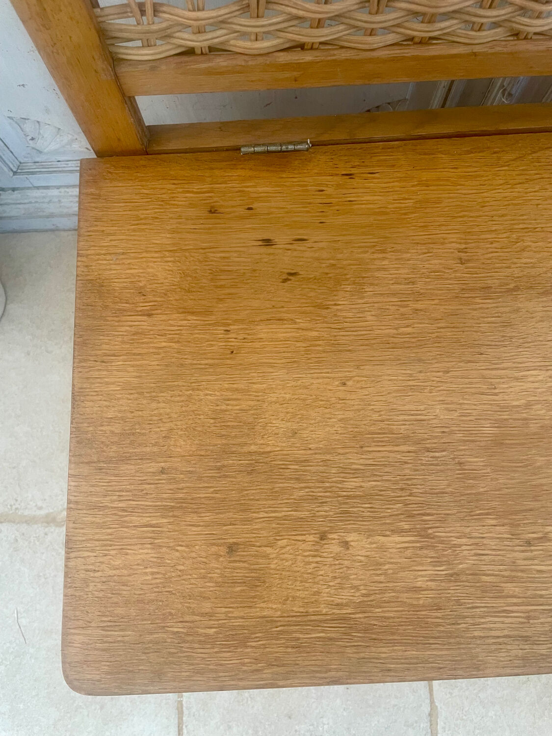 Wooden and rattan toy chest bench