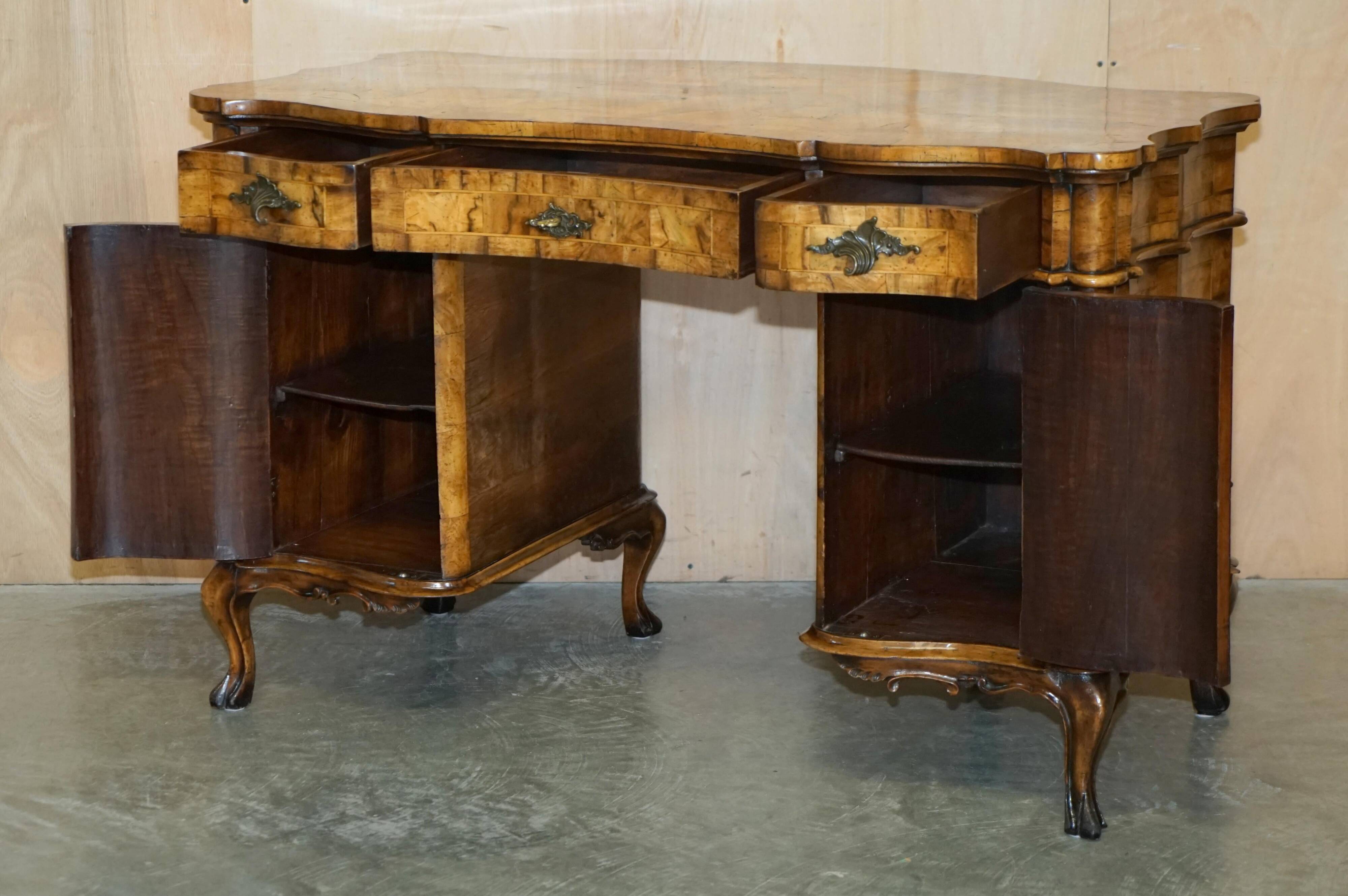 Antique Italian writing desk in olive wood circa 1860