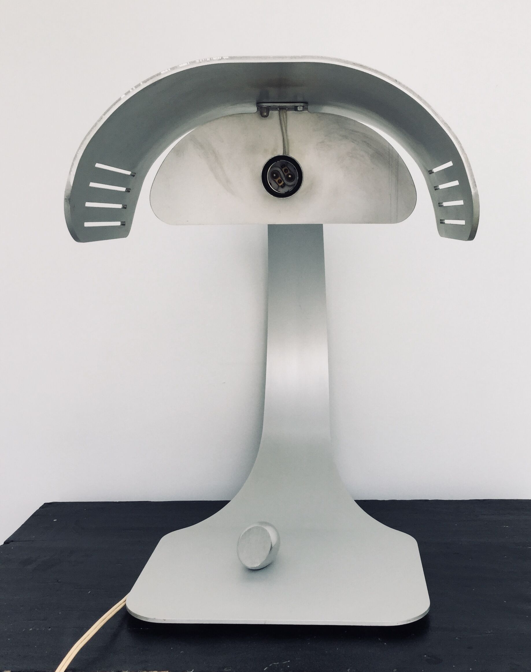 Brushed aluminum table lamp with pebble switch by Walter and Moretti 1970