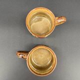 Pair of glazed stoneware mugs — abstract decor from the 70s