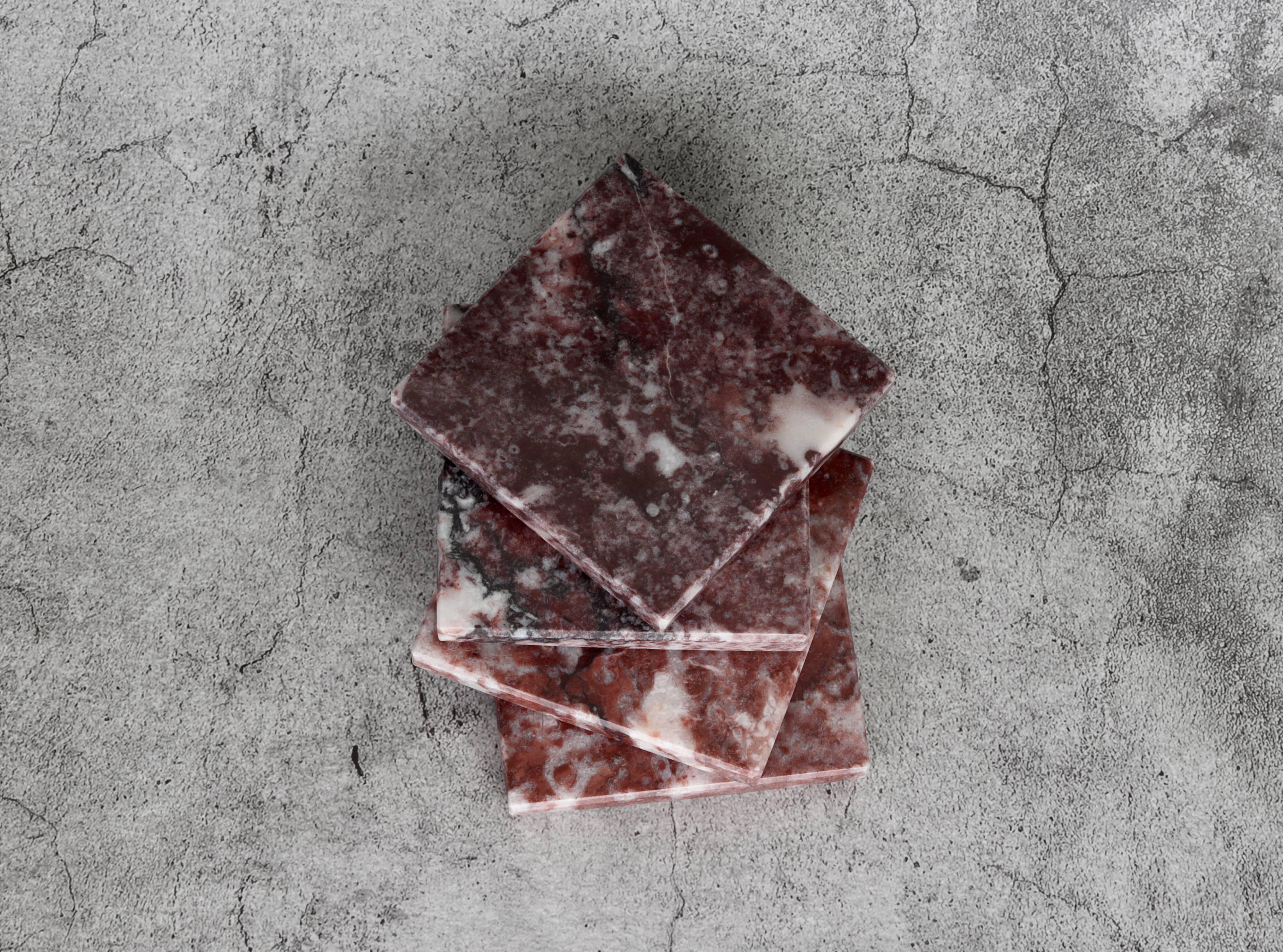 Madeji – Red Square Natural Marble Coasters - set of 4
