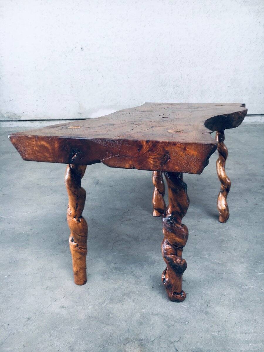 Brutalist Style Handcrafted Oak and Grape Wood Side Table, 1950s