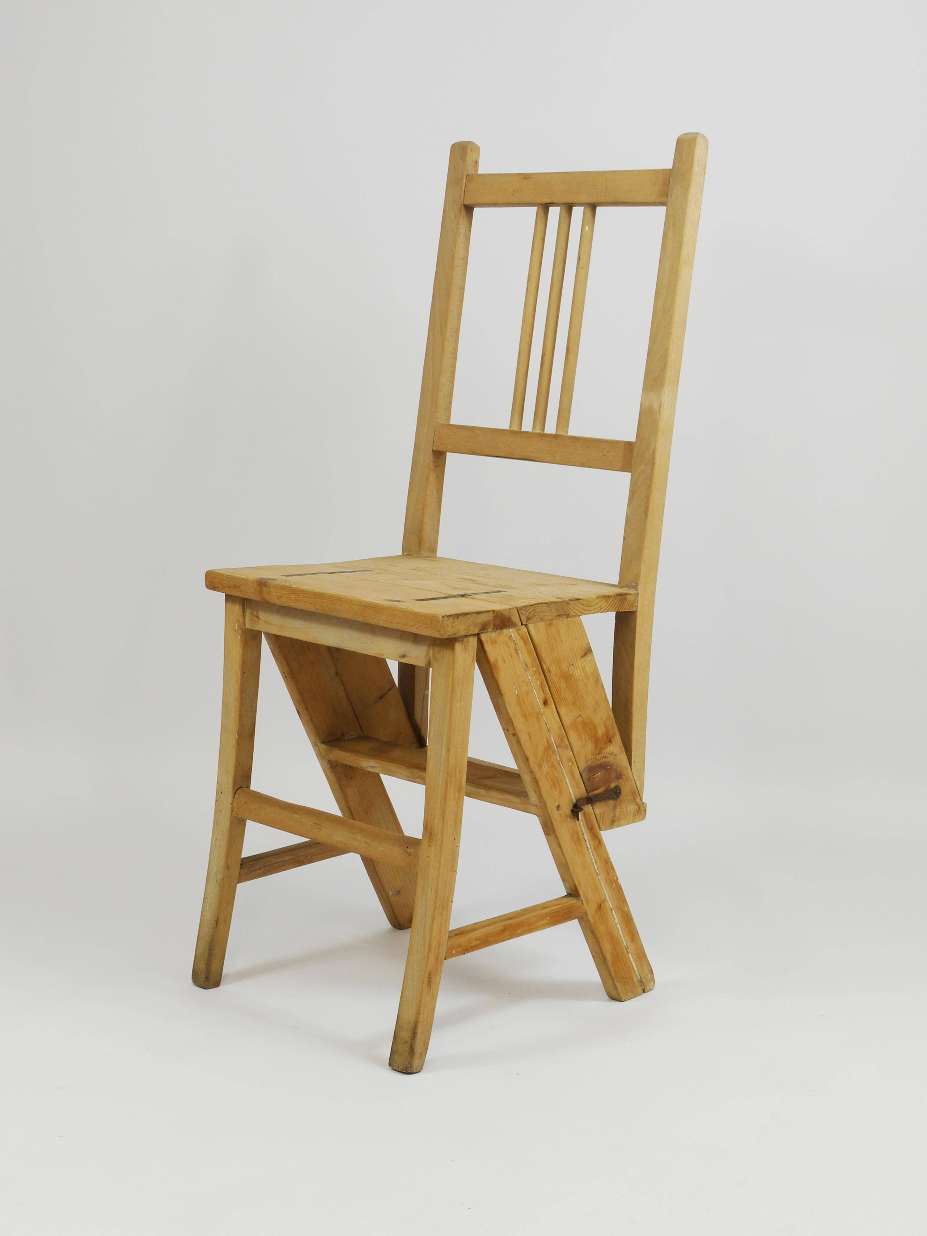 Folding metamorphic library ladder, Arts & Crafts, Vienna, 1900s