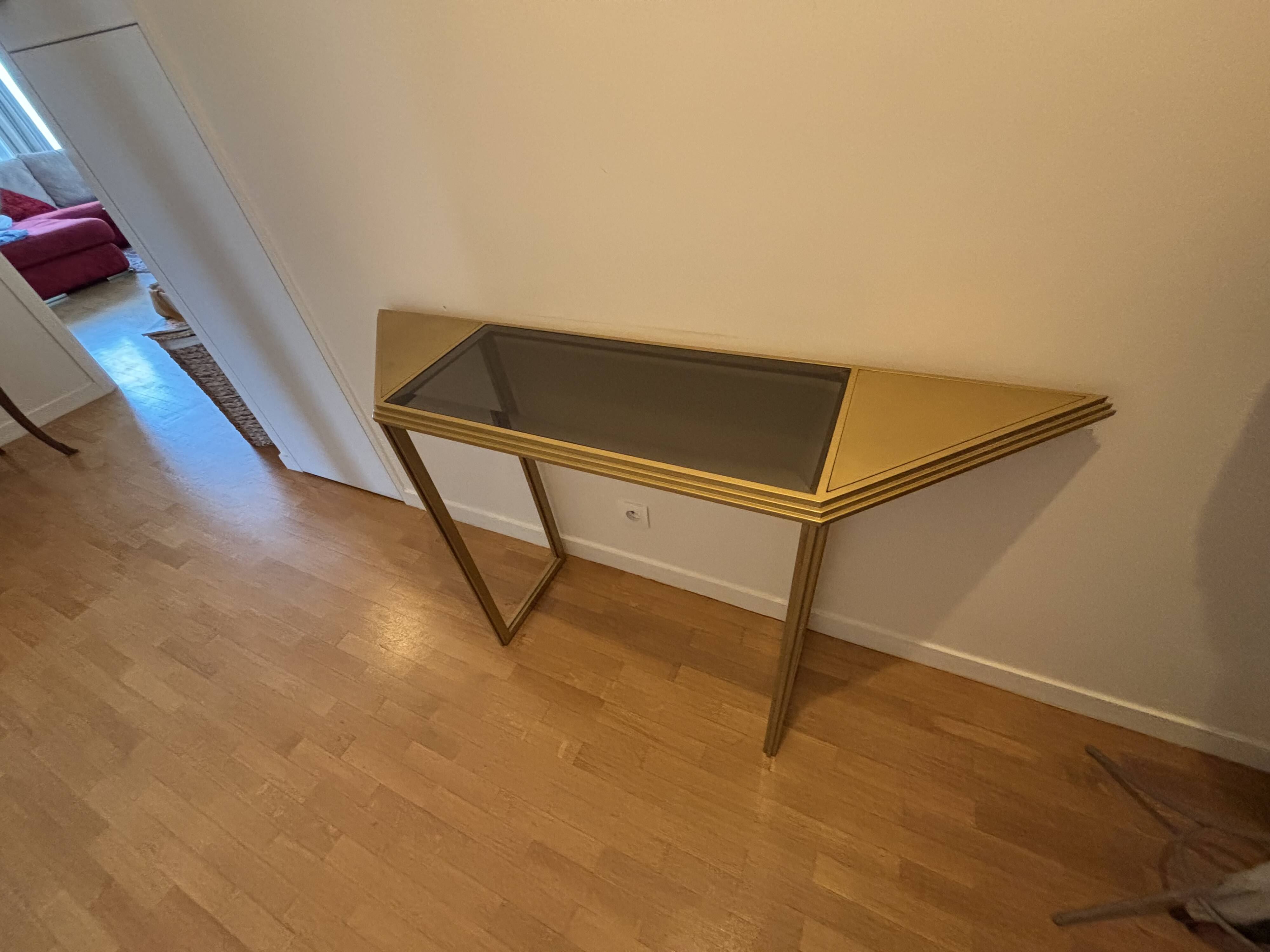 Brass and smoked glass console table by Italchrome, Italy, 1970s