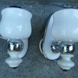 Paire d'appliques chrome et céramique blanche