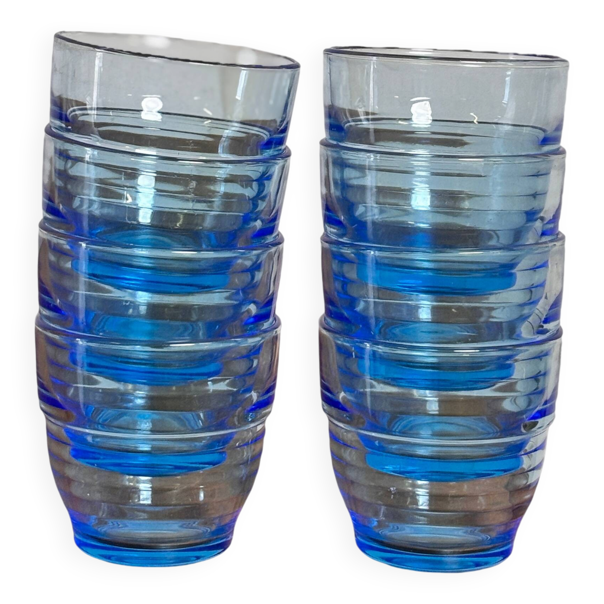 Set of 8 blue Arco France glasses.