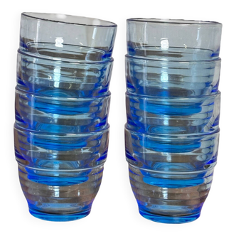 Set of 8 blue Arco France glasses.