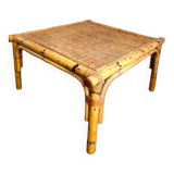 VINTAGE BAMBOO SQUARE COFFEE TABLE / COFFEE TABLE WITH RATTAN