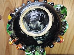 Vintage decorative object in ceramic majolica with pansy decoration – 1950s