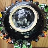 Vintage decorative object in ceramic majolica with pansy decoration – 1950s