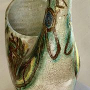 Vase zoomorphisme ceramic decoration d'oiseau signed guy Accolay