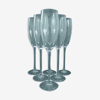 Suite of six crystal champagne flutes