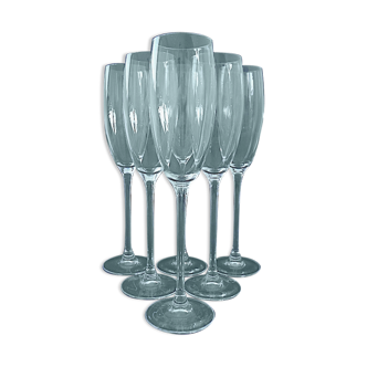 Suite of six crystal champagne flutes