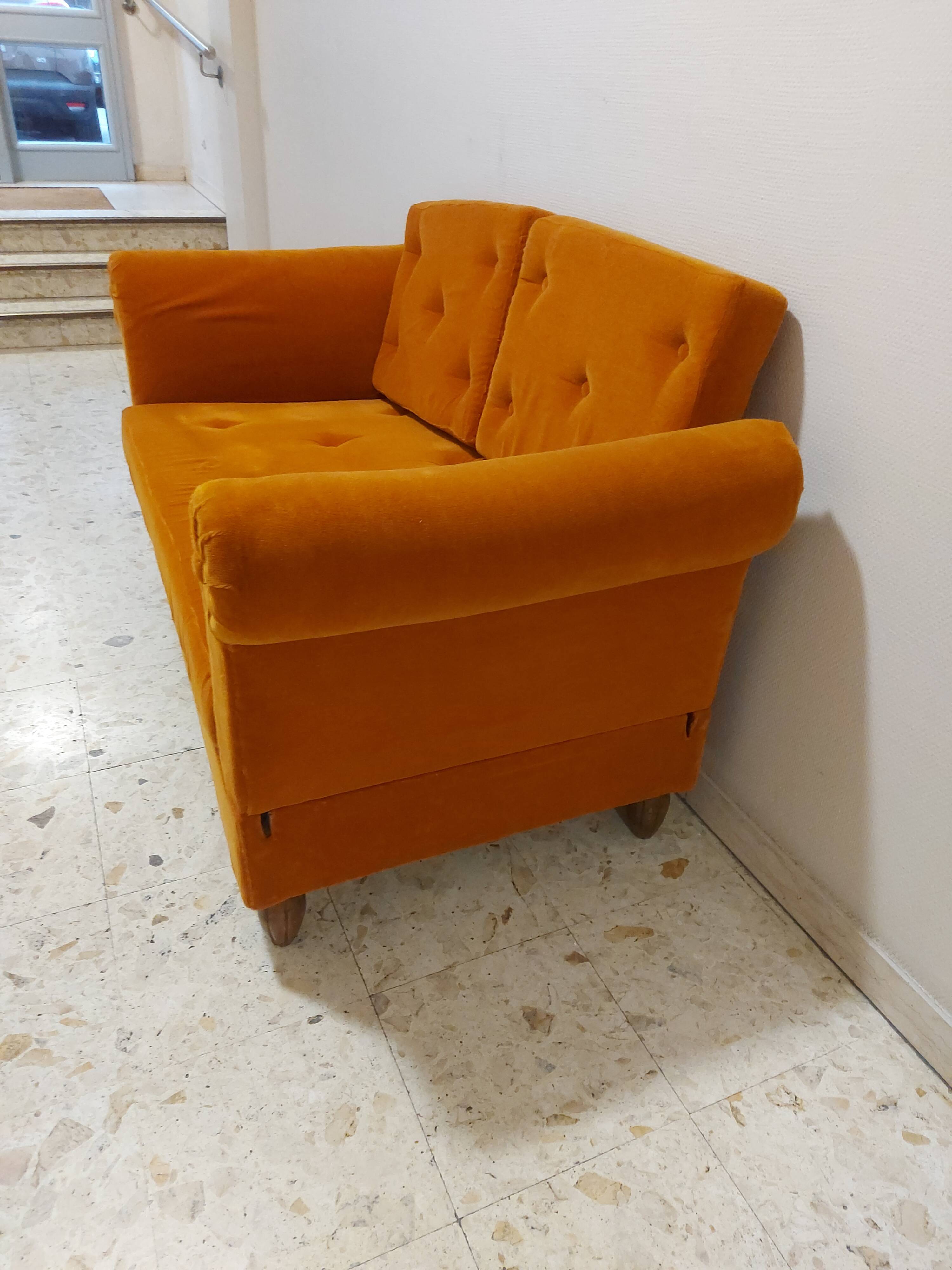 Sofa, daybed art deco, orange velvet